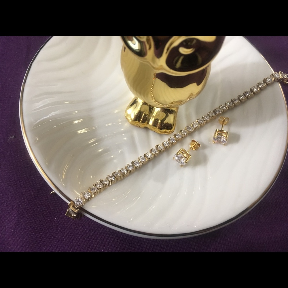 Sterling Silver GoldPlated Tennis Bracelet&Earring